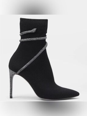 Rene Caovilla Cleo Crystals Black Cashmere Sock Booties 38/8 Snake Party Edgy